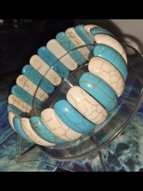 Vintage Unbranded Chunky Genuine Stone Stretch Panel Bracelet
